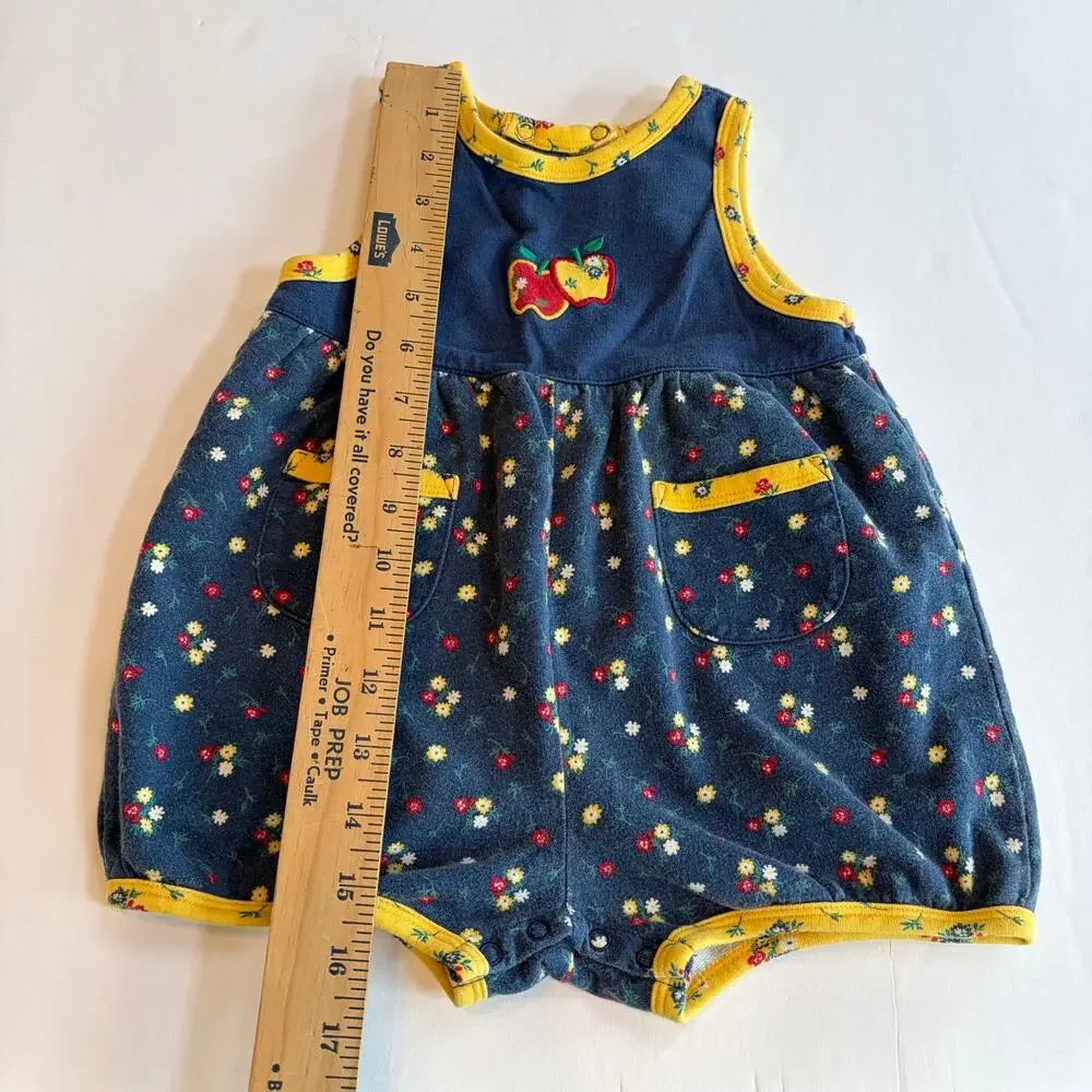 VTG 90s 1998 Gymboree Country Meadows Apples Blue & Yellow Shortalls Romper